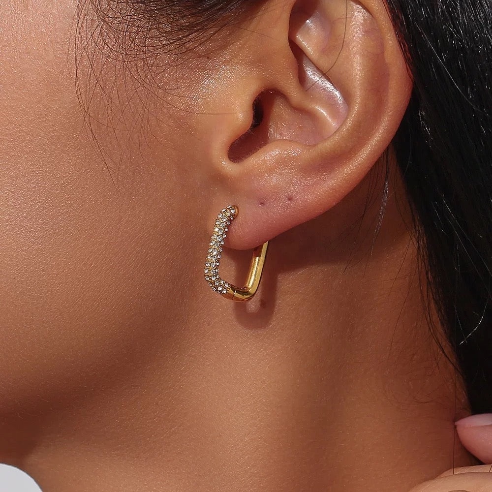 Gold Geometric Pave Crystal Earrings